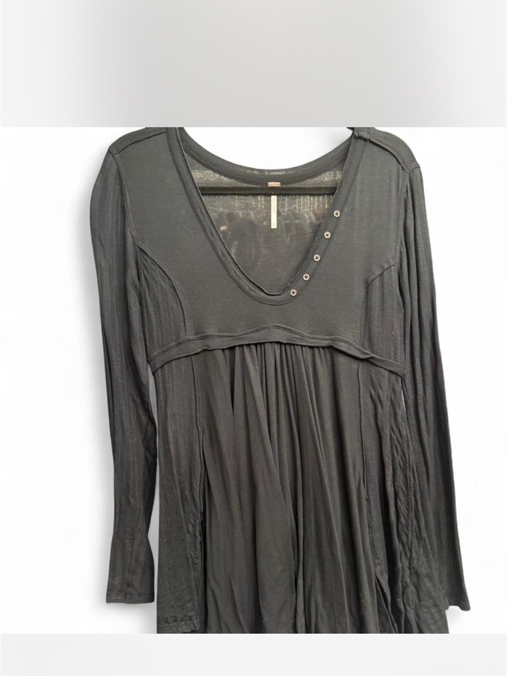 Free people black Long Sleeve V-Neck Tunic with Button Accent